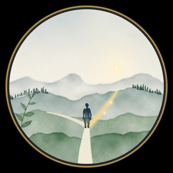Aquarelle : une silhouette à la croisée de deux chemins, l’un monte vers la lumière